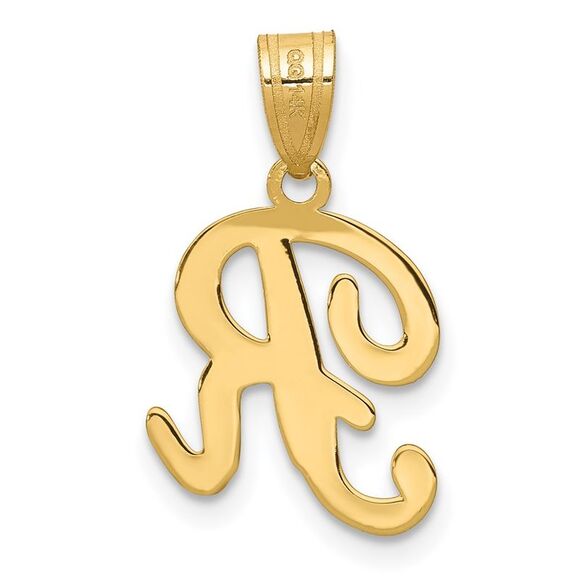 14k Yellow Gold, Mimi Collection, Small Script Initial R Pendant - Picture 3 of 5